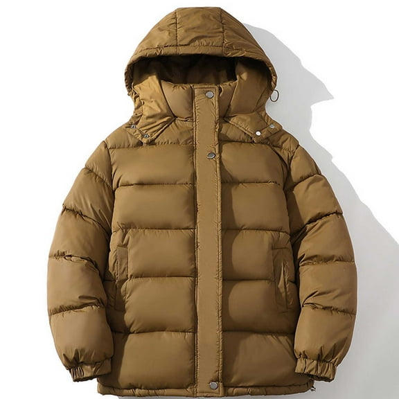 Herrnalise The New Fashion Casual Hooded Cotton Jacket Loose Solid Color Warm Cotton Jacket Long Sleeve Hooded Casual Outwear & Jackets Coffee