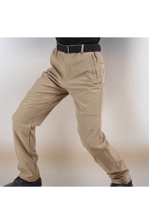 Thicken Mens Winter Fleece Lined Cargo Pant Windproof Outdoor Work Pants With Multi-pocket Khaki