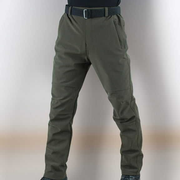Herrnalise Thicken Mens Winter Fleece Lined Cargo Pant Windproof Outdoor Work Pants With Multi-pocket Olive Green