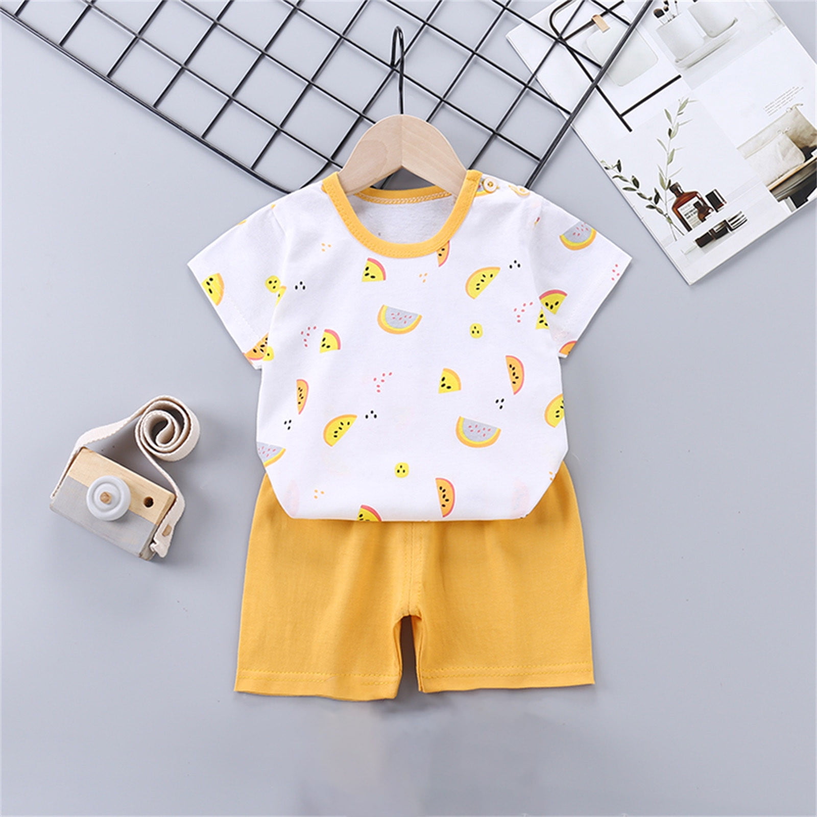 Herrnalise Toddler Baby Boy Girl Summer Outfits Cute Cartoon T-shirt +  Striped Casual Pants Infant Baby Unisex Clothes 