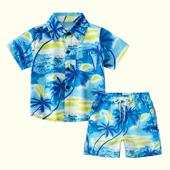 Herrnalise Toddler Baby Boy Summer Outfits Little Kids Hawaiian Clothes Short Sets Sunset Palm Leave Top Shirt 2-12T