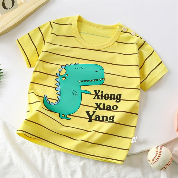 Holloyiver Toddler Baby Boys Girl Summer Short Sleeve Cartoon print T Shirt Round Neck Shirt Comfy Cotton Top Solid Shirts 6M-6T