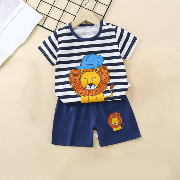 Herrnalise Toddler Baby Boys Girl Summer Short Sleeve Comfy Outfit,Infant Kid Cartoon Print Short Sleeve Shirt Top+shorts Suits Cute Clothing Set Casual Outfits Set 6M-6T