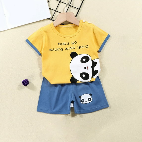 Herrnalise Toddler Baby Boys Girl Summer Short Sleeve Comfy Outfit,Infant Kid Cartoon Print Short Sleeve Shirt Top+shorts Suits Cute Clothing Set Casual Outfits Set 6M-6T