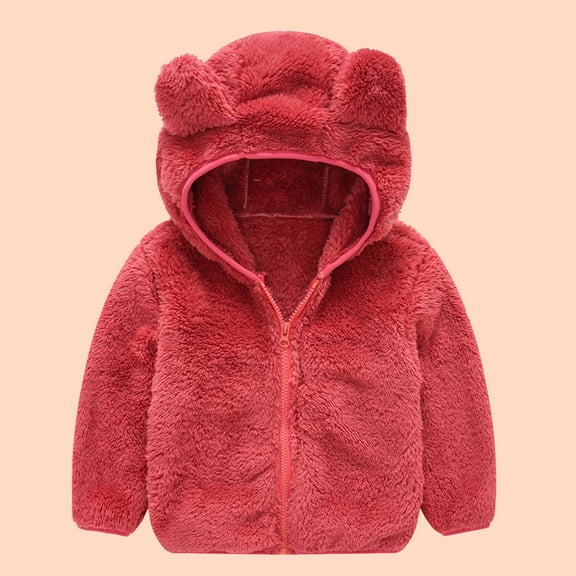 Herrnalise Toddler Baby Boys Girls Solid Color Plush Cute Bear Ears Winter Hoodie Thick Coat Jacket