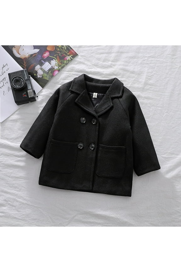 Toddler Baby Boys Girls Wool Coat Double Breasted Trench Coat Kids Jacket Fall Winter Warm Outwear Overcoat.1-6 Years