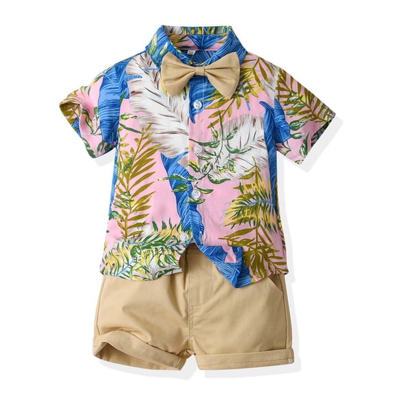 Herrnalise Toddler Baby Boys Summer Print Shirt Outfits Clothes Short Sleeve Button Down Tops + Shorts Set