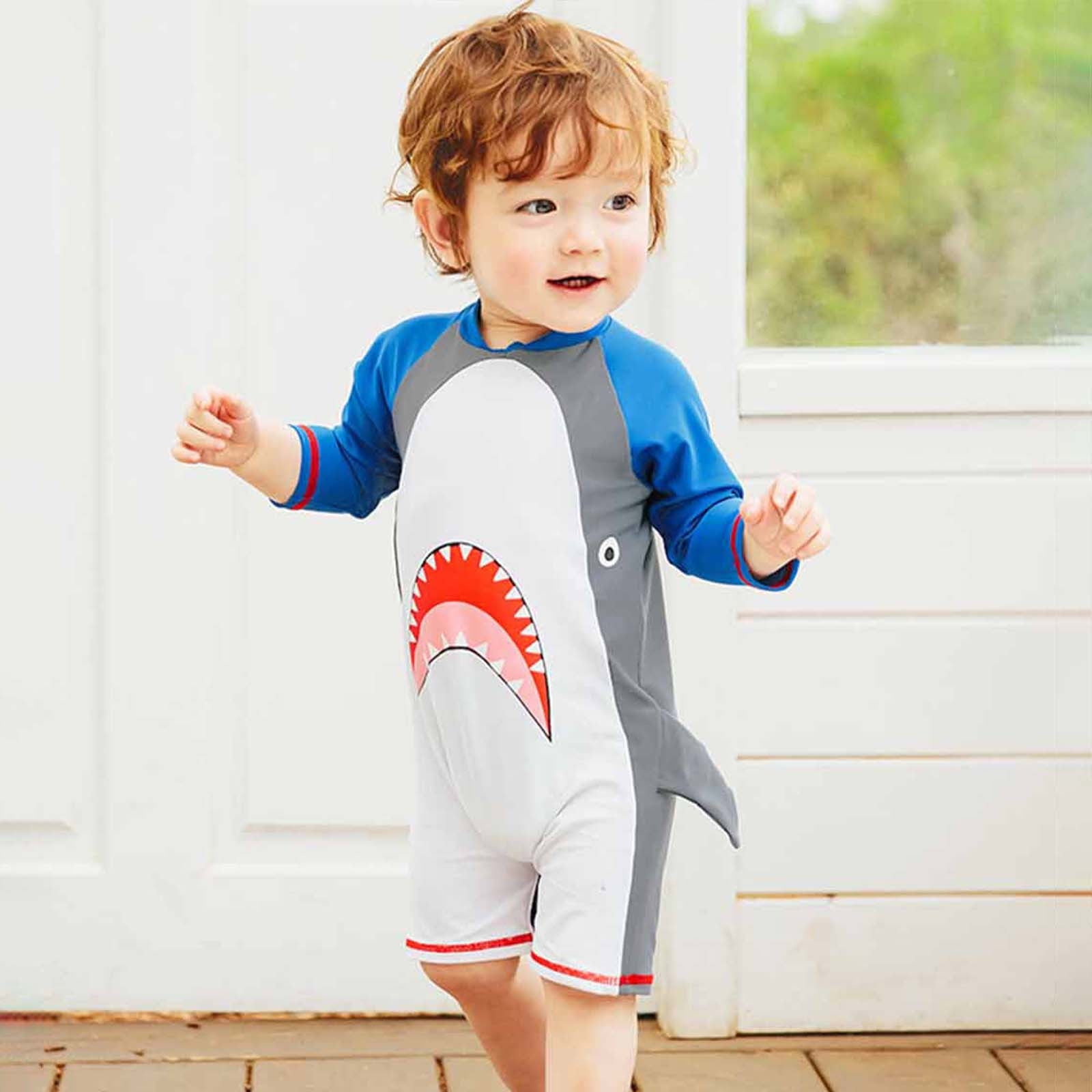 Herrnalise Toddler Baby Boys Swimwear Long Sleeve Fish Modelling