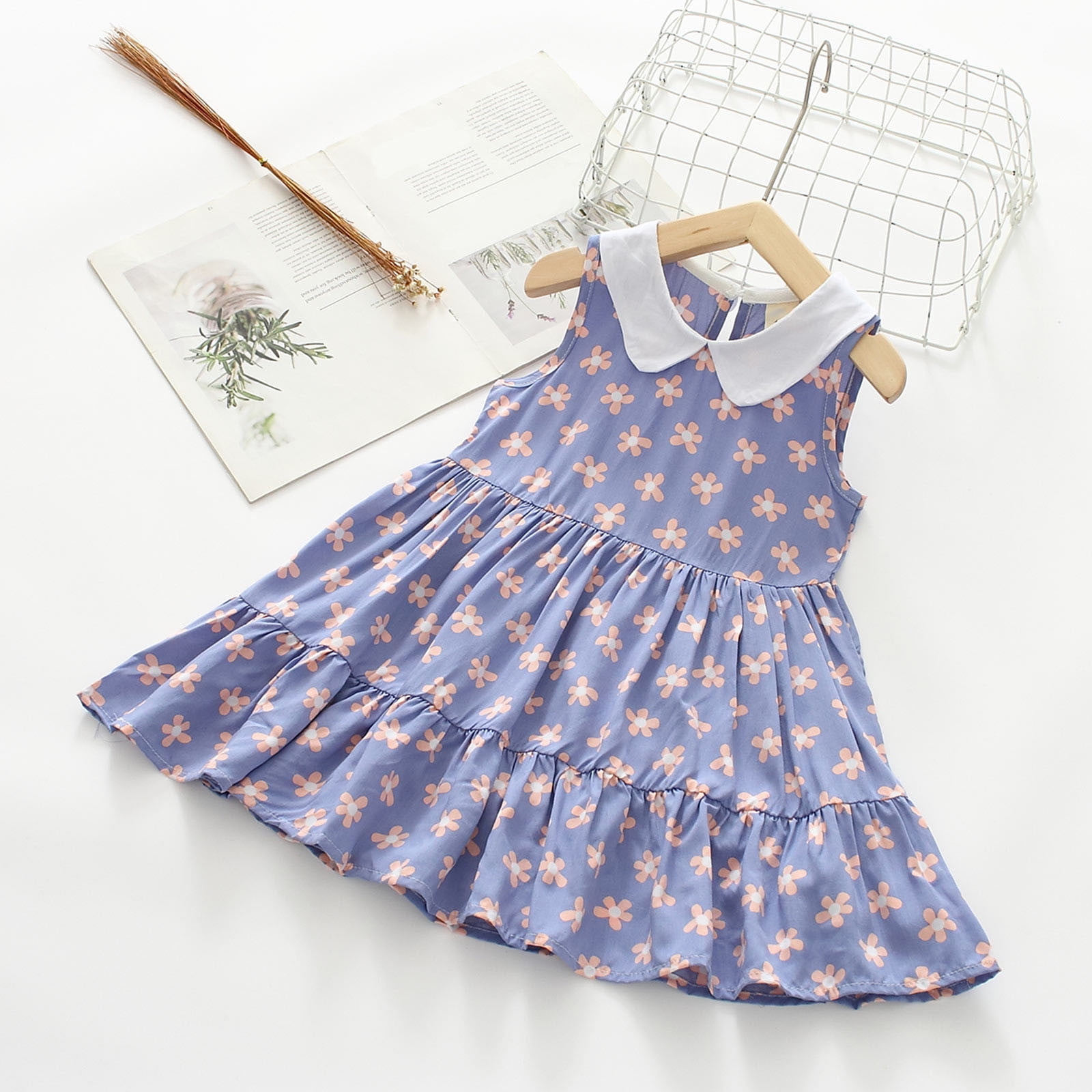Summer Outfit Toddler Baby Girl Floral Dress Ruffle Sleeveless Dresses Tunic Dress Summer Sundress Girls Casual Dress