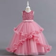 thumbnail image 1 of QISIWOLE Little Girl's Sequin Sleeveless Mesh Princess Dress Party Ball Gown for Wedding Party，4-14 Years, 1 of 9