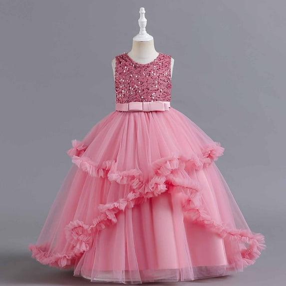 QISIWOLE Little Girl's Sequin Sleeveless Mesh Princess Dress Party Ball Gown for Wedding Party,4-14 Years