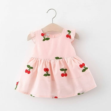 Herrnalise Toddler Baby Girl Summer Dress Flutter Sleeve Crew Neck SunDress Floral Print Bowknot Pullover Beach Dress One Piece Outfits Cotton Linen Short Dresses(6M-3Y)Pink