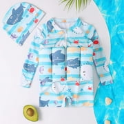 Herrnalise Toddler Baby Girls Boys Float Suit One-piece Swimwear Rashguard Cartoon Long Sleeve Zip Up Buoyancy Swimsuit