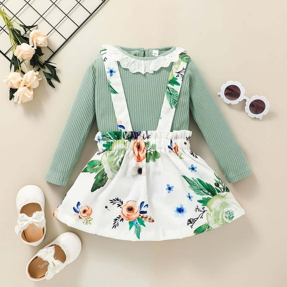Herrnalise Toddler Baby Girls Cute Or Solid T-Shirt Tops+Floral Suspender Skirts Outfits