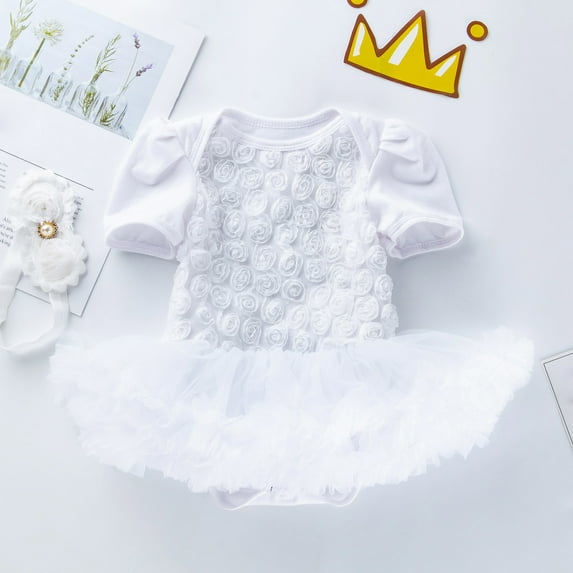 Herrnalise Toddler Baby Girls Net Yarn Solid Color Rose Flower Romper Jumpsuit Short Skirt summer sale !