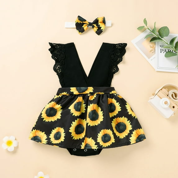 Herrnalise Toddler Baby Girls Outfits V-neck Clothes Cute Flowers Romper Short Skirt Suit Savings