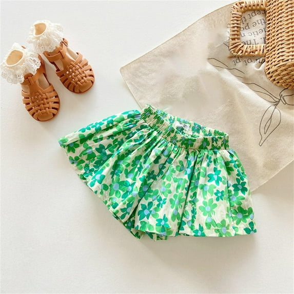 Herrnalise Toddler Baby Girls Pleated Casual Skirts High Waisted Athletic with Pockets Shorts Running Workout Clothes Printed Florals Short Skirts (2-8Years)