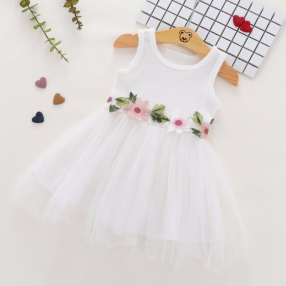 Herrnalise Toddler Baby Girls Sleeveless Floral Tulle Dress Flower Princess Dresses