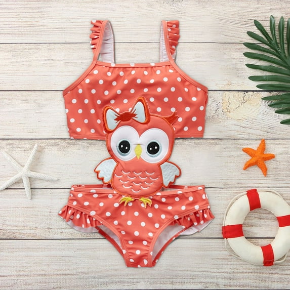 SDJMa Toddler Baby Girls Summer Cute Cartoon Polka Dots Stripe Print One-piece Swimsuit