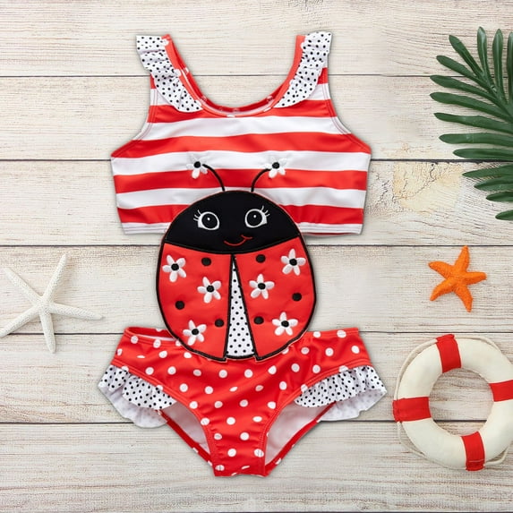 SDJMa Toddler Baby Girls Summer Cute Cartoon Polka Dots Stripe Print One-piece Swimsuit