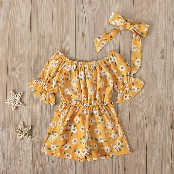 Herrnalise Toddler Baby Girls Summer Floral Short Sleeve Jumpsuit + Bow Two-piece Children's Clothing,Savings