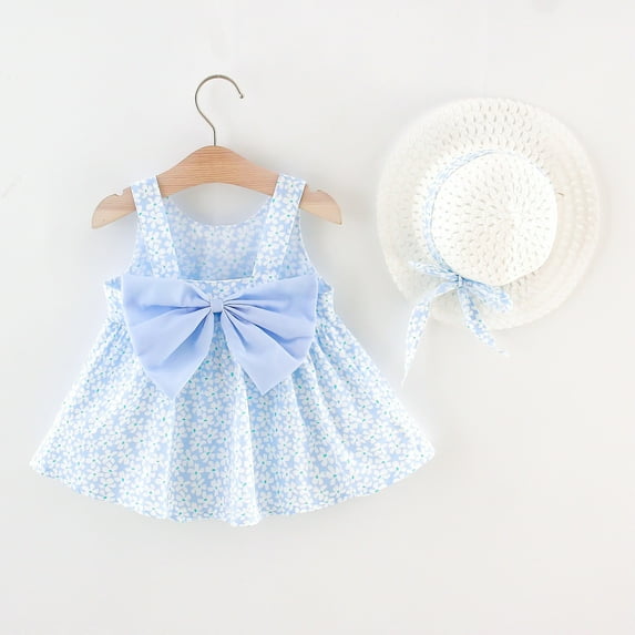 SDJMa Toddler Baby Kids Girls Suspenders Floral Princess Dress Hat Clothes Outfits