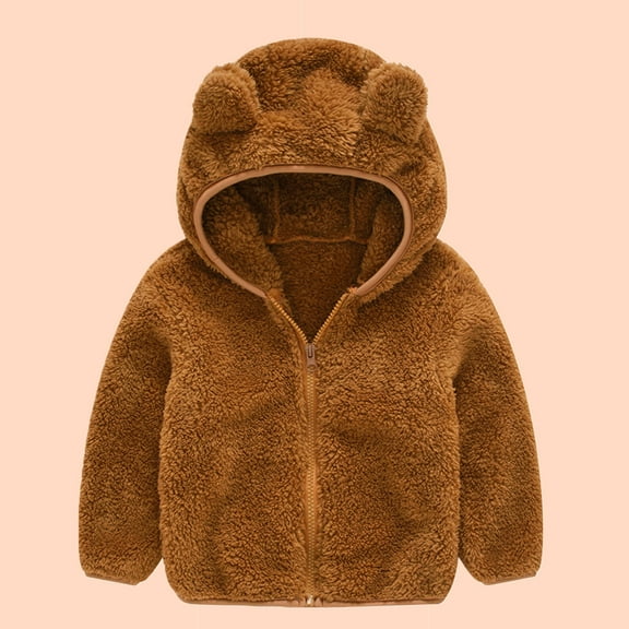 Herrnalise Toddler Boys Girls Fleece Hoodie Jacket Cute Bear Ear Warm Snowsuit Fall Winter Zip Up Jacket Kids Coat Outwear Cardigan,6M-4Y