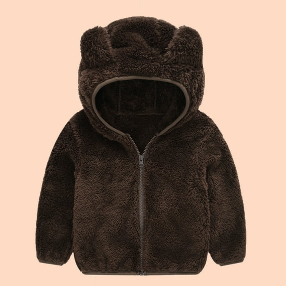 Herrnalise Toddler Boys Girls Fleece Hoodie Jacket Cute Bear Ear Warm Snowsuit Fall Winter Zip Up Jacket Kids Coat Outwear Cardigan,6M-4Y