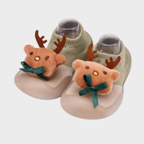 Herrnalise Toddler Boys Girls Solid Color Cartoon Dog Socks Keep Warm Plush Kids Soft Non-slip Indoor Toddler Shoes Socks