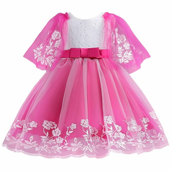Herrnalise Toddler Children Elegant Embroidered Lace Princess Floral Girls Wedding Dress Kids Birthday Evening Party Dress Sleeveless Mesh Dress for 3-12 Years