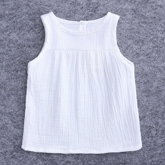 Herrnalise Toddler Girls Clothes Tank Tops Sleeveless T Shirts Cotton Linen Crewneck Summer Solid Color Tops Tees