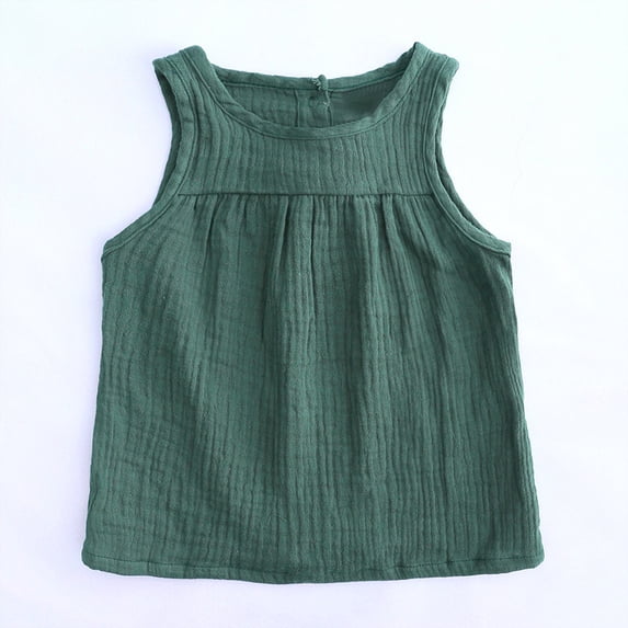 Herrnalise Toddler Girls Clothes Tank Tops Sleeveless T Shirts Cotton Linen Crewneck Summer Solid Color Tops Tees