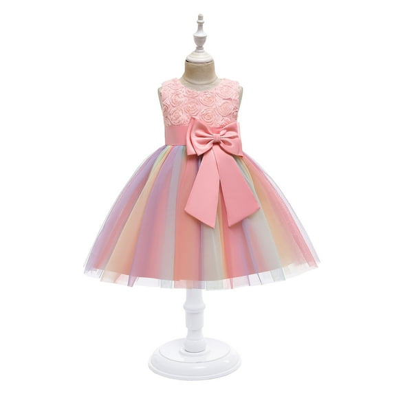 QISIWOLE Toddler Girls Color Net Yarn Bowknot Birthday Party Flowers Gown Kids Dresses clearance under $10