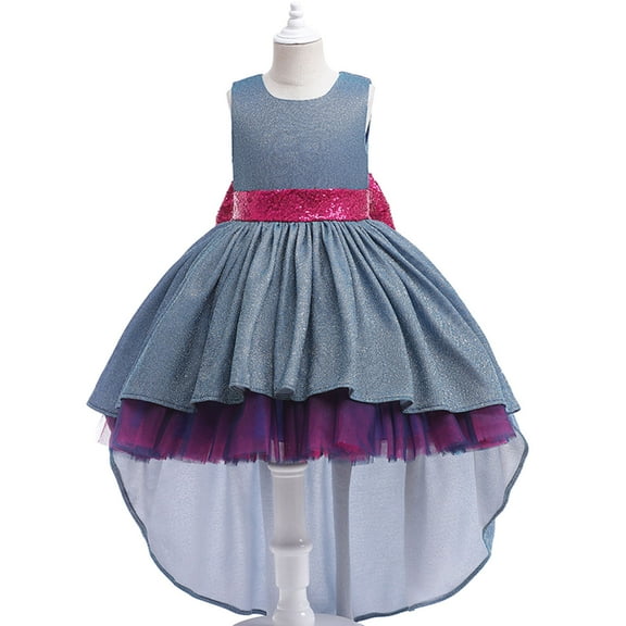 Herrnalise Toddler Girls Color Net Yarn Shiny Bowknot Birthday Party Gown Kids Floor-length Princess Dresses Flash picks
