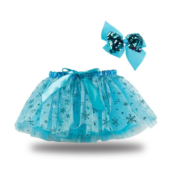 Herrnalise Toddler Girls Cute Party Dance Costume Splice Rainbow Net Yarn Sequins Tulle Skirt Bow Hairpin Suit
