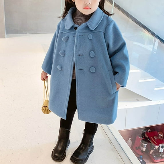 Herrnalise Toddler Girls Dress Coat Jacket Kids Long Sleeve Button Trench Pocket Long Winter Peacoat Outerwear