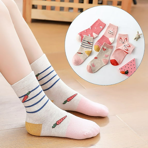 QISIWOLE 5Pairs Kids Socks Cute Print Children Middle Tube Socks Breathability Warm Socks clearance under 5 !