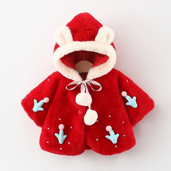 SDJMa Toddler Girls Solid Color Cactus Plush Cute Rabbit Ears Winter Hoodie Thick Coat Cloak