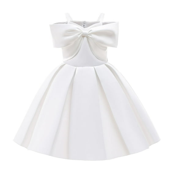 Herrnalise Toddler Girls Solid Color Temperament Bowknot Off Shoulder Pleated Skirt Birthday Party Gown Long Dresses summer sale !