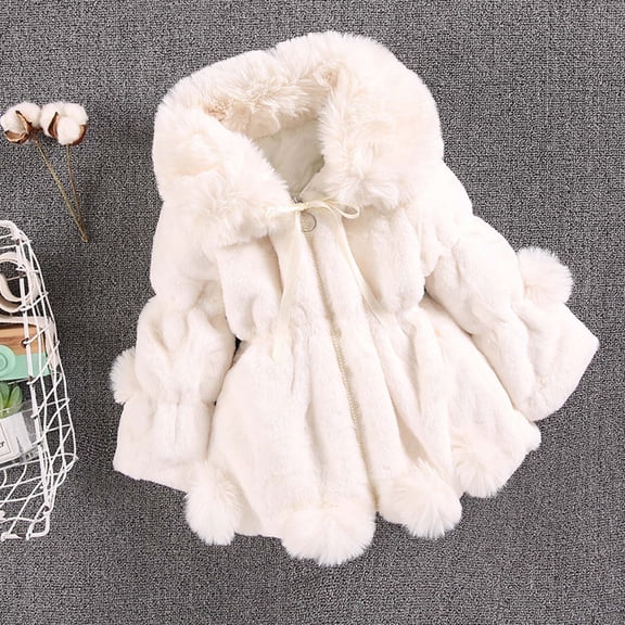 Herrnalise Toddler Girls Solid Color Thicken Plush Cute Keep Warm Winter Hoodie Hairball Thick Coat Cloak