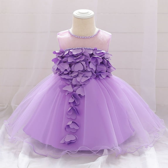 SDJMa Toddler Girls Temperament Flowers Pearl Cute Net Yarn Birthday Party Gown Dresses