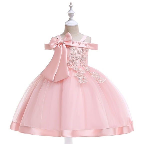 Herrnalise Toddler Girls Temperament Minimalistic Bowknot Embroidered Flower Net Yarn Birthday Party Gown Dresses Sales
