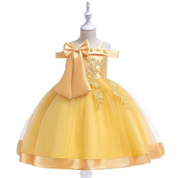 Herrnalise Toddler Girls Temperament Minimalistic Bowknot Embroidered Flower Net Yarn Birthday Party Gown Dresses