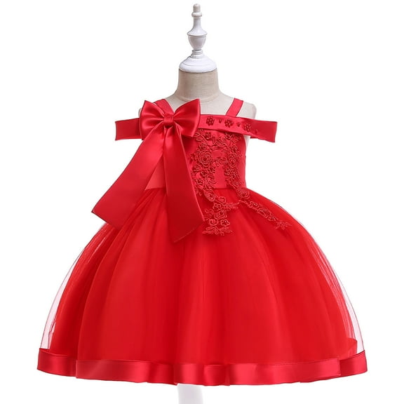 Herrnalise Toddler Girls Temperament Minimalistic Bowknot Embroidered Flower Net Yarn Birthday Party Gown Dresses