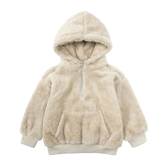 Toddler Boys Girls Hooded Fleece Jacket Half Zipper Coat Warm Winter Outwear Plush Fuzzy Coat Little Kids Clothes Outwear