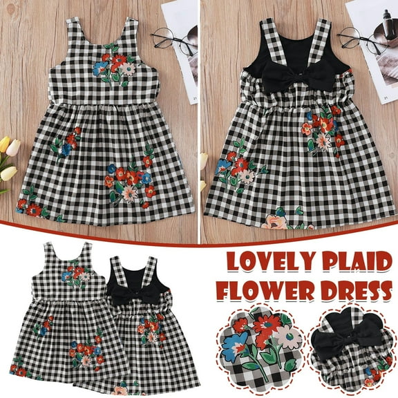 Herrnalise Toddler Kid Baby Girls Plaid Princess Dress Elegant Bow-knot Casual Clothes