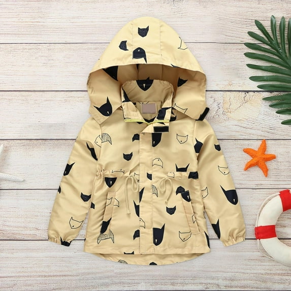 QISIWOLE Toddler Kids Baby Boys Girls Fashion Cute Cartoon Pattern Windproof Jacket Detachable Hooded Coat,Savings