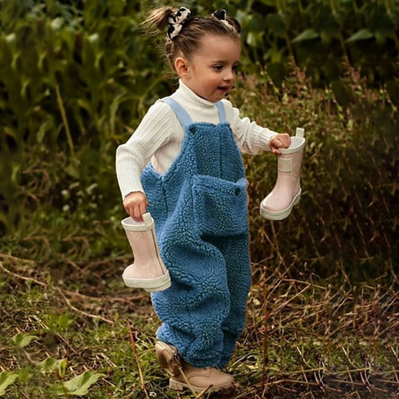Herrnalise Toddler Kids Baby Girl Boys Solid Flannel Suspender Pants Overalls Warm Winter