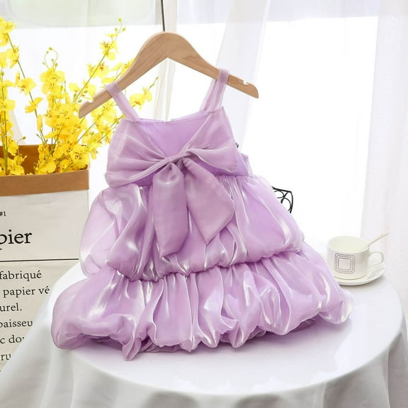Herrnalise Toddler Kids Baby Girls Fashion Cute Solid Color Breathable Bow Suspenders Princess Dress