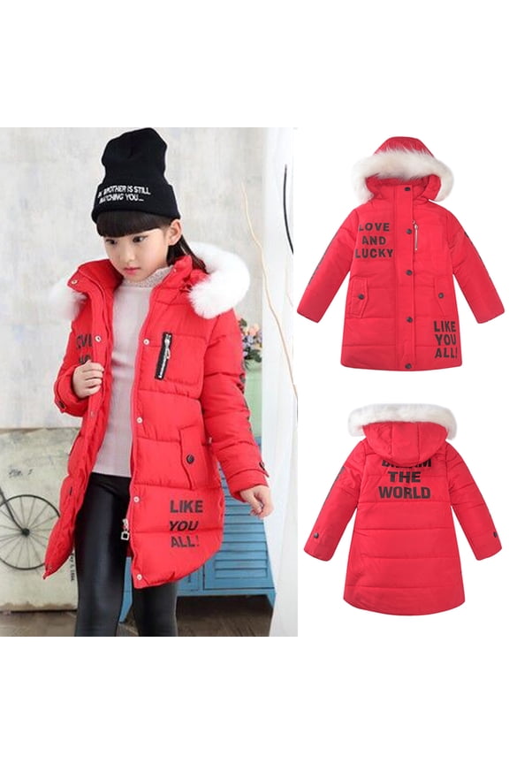 Toddler Kids Children Girls Letter Cute Thick Hooded Zipper Jacket Coat Clothes